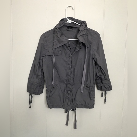 Gray Fully Button Up Jacket Cover w/Drawstring Cinch Detailing - Picture 3 of 6